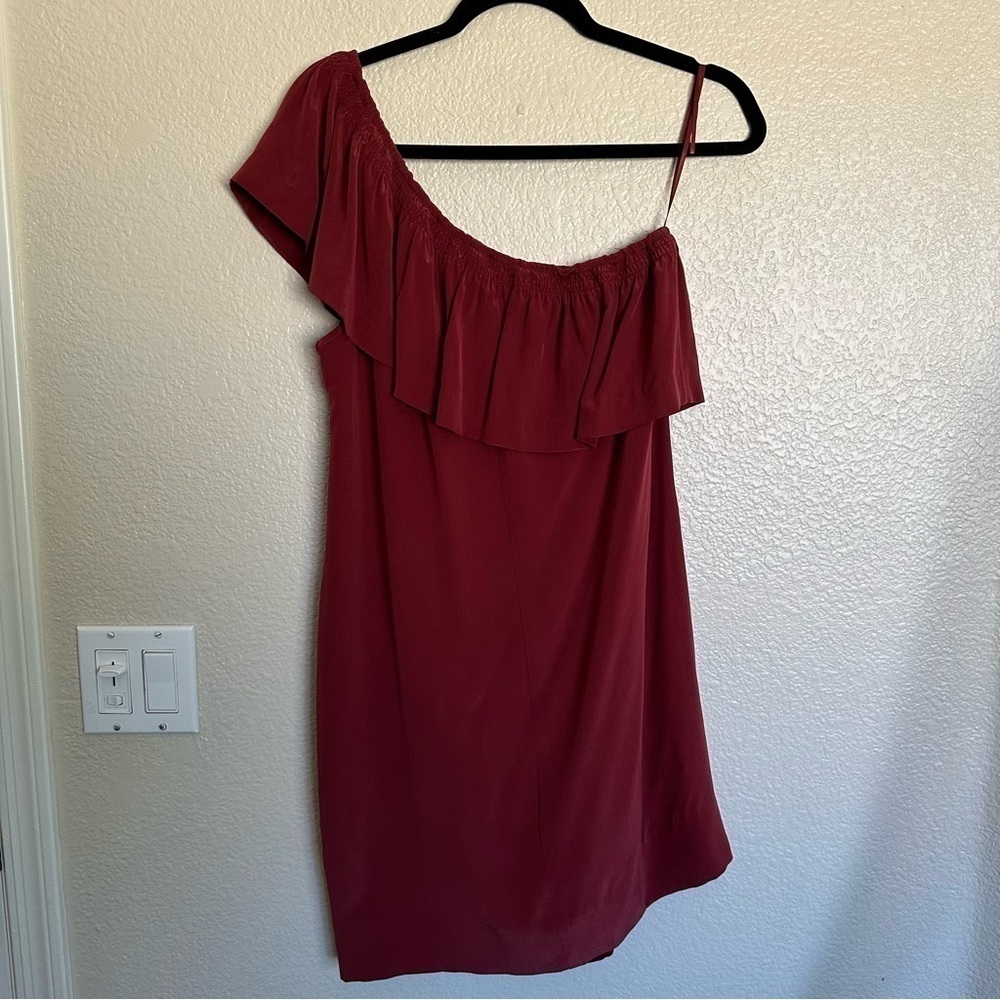 Madewell Silk One-Shoulder Burgundy Mini Dress Size 4 - Picture 5 of 13